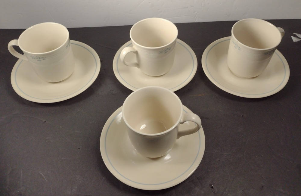 Vintage Corning Corelle LACE BOUQUET Cups With Saucers, Set Of 4